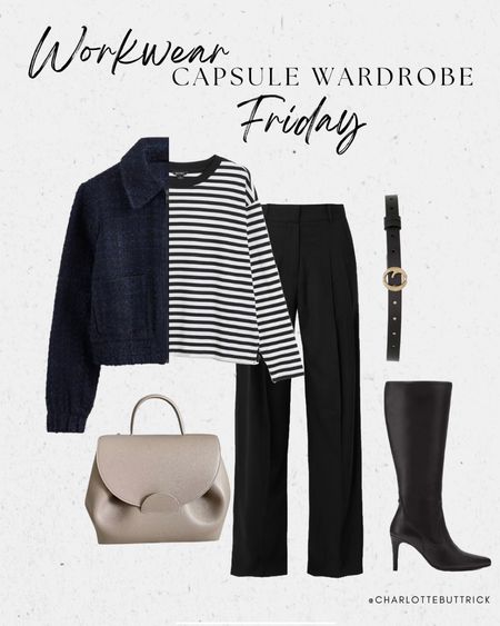 Friday - capsule wardrobe workwear outfits of the week! 

Styling work pants for a Friday in the office followed by dinner or drinks. A knee boot under your trousers keeps legs warm for transitional outfits.

#workwear #capsulewardrobe #workpants 

#LTKworkwear #LTKstyletip #LTKFind