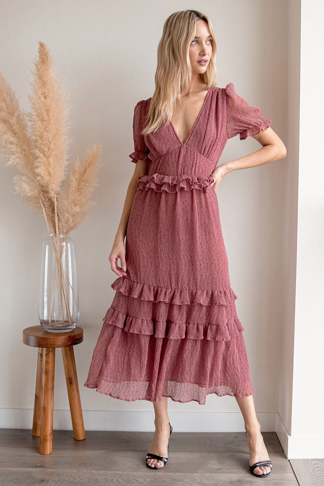 Know Your Heart Rose Pink Polka Dot Ruffled Midi Dress | Lulus (US)