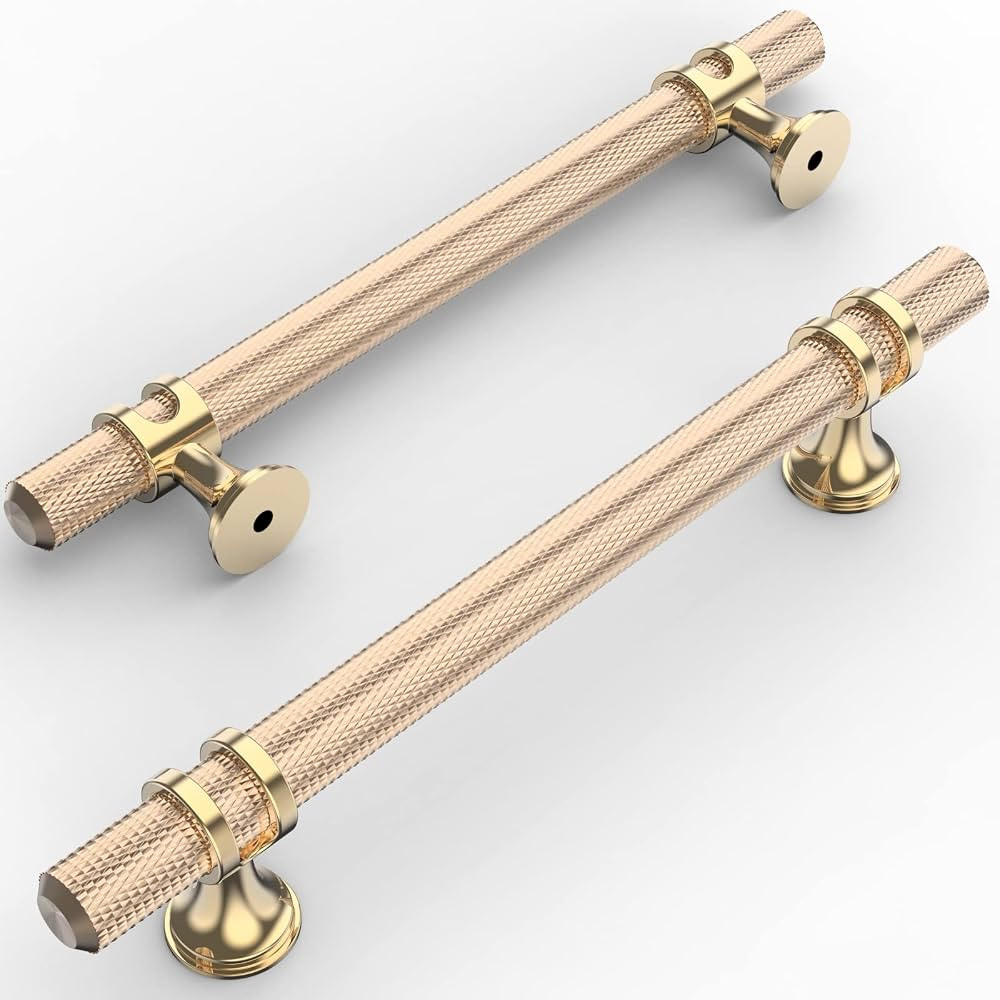 Amerdeco 10 Pack Knurled Gold Cabinet Pulls 5 Inch Hole Center Brushed Brass Kitchen Cabinet Hand... | Amazon (US)