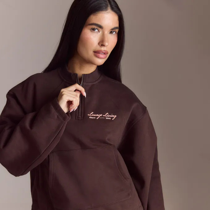 Lounge Living Quarter-Zip Jumper - Chocolate | Lounge (UK)