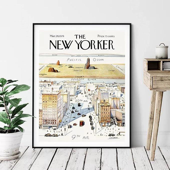 Canvas Painting Poster Print 1960 New Yorker Magazine Cover Poster View of The World from 9Th Ave... | Amazon (US)