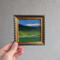 Texas Landscape Oil Painting Evening Dark Green Field Navy Blue Sky | Etsy (US)