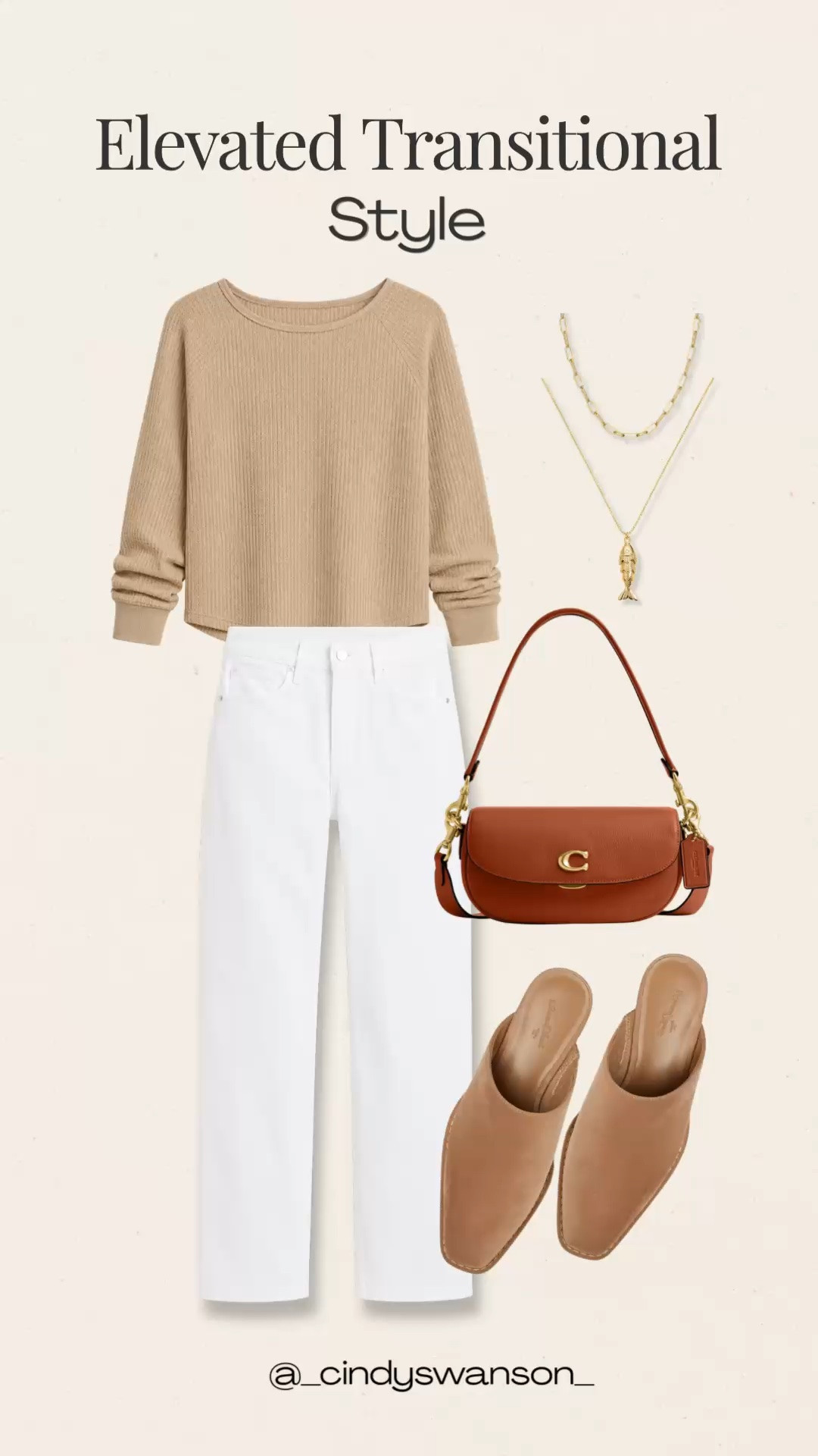 A soft neutral sweater with white jeans is one of my favorite ways to transition between seasons. Add a cognac bag, suede mules, and layered gold necklaces for a polished look that feels comfortable, effortless, and easy to dress up or down.

💡 LTK MADE EASY
❤️ Heart = Support my posts!
🔖 Save = Get sale & restock alerts
📋 Lists = Keep favorites organized
📲 Share = Send lists and products to a friend. Hello, Christmas List!
💬 Comment = Ask me anything about what I’m wearing.:-)

#LTKootd #LTKOver40 #LTKTravel