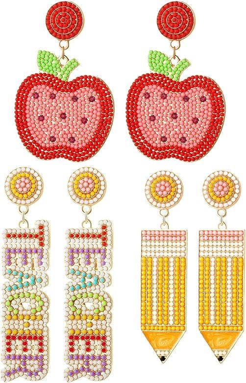 Teacher Gift Earrings for Women Rhinestone Beaded Dangle Drop Pencil FRIYAY Earrings Colorful Tea... | Amazon (US)
