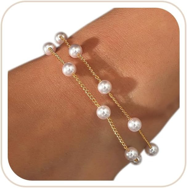 DAYANEY Pearl Bracelets for Women, Gold Bracelet Silver Pearl Jewelry as Gifts for Girls, Dainty ... | Amazon (US)