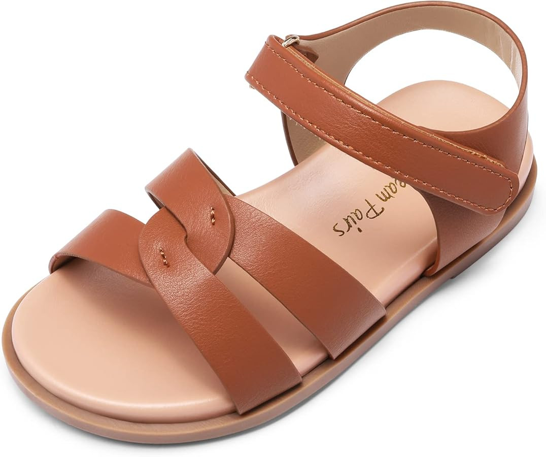 DREAM PAIRS Girls Open Toe Princess Flat Sandals Toddler Little Kid | Amazon (US)