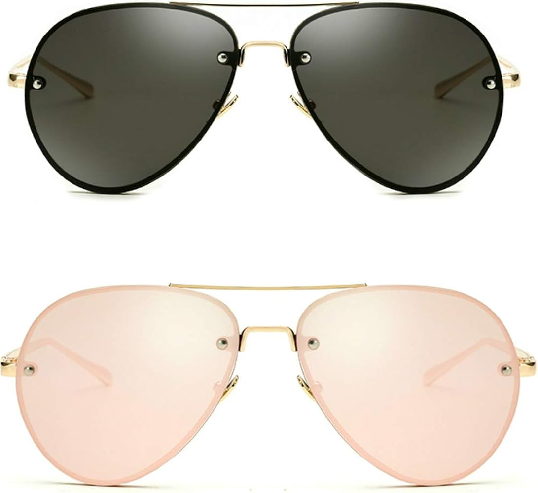 Oversized Aviator Sunglasses Vintage Retro Gold Metal Frame Colorful Lenses 62mm | Amazon (US)