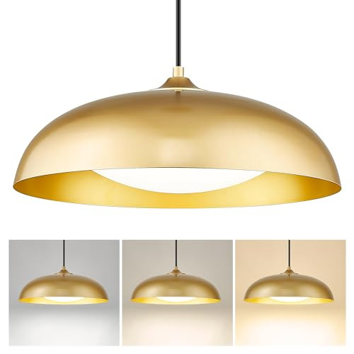 Kudos LED Pendant Light Fixtures, Modern Gold Pendant Light, 15 Inch Large Kitchen Pendant Light for Kitchen Island, Dining Room, Living Room, Bedroom, 5CCT Adjustable, KDPL02-GD | Amazon (US)