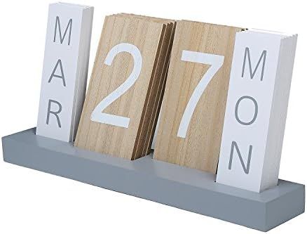 Wood Block Perpetual Month, Date & Day Tile Calendar Desktop Accessories | Amazon (US)
