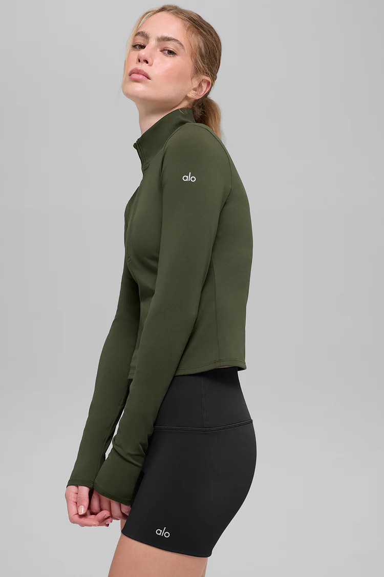 ALO Softsculpt Precision 1/4 Zip Long Sleeve - Green Olive | Alo Yoga (US)