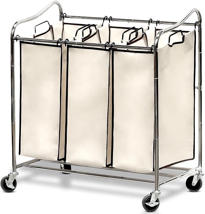 SimpleHouseware Heavy-Duty 3-Bag Laundry Sorter Cart, Chrome | Amazon (US)
