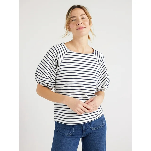 Free Assembly Women’s Cotton Balloon Sleeve Tee, Sizes XS-XXXL | Walmart (US)