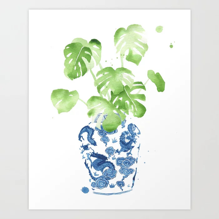 Ginger Jar + Monstera Art Print | Society6