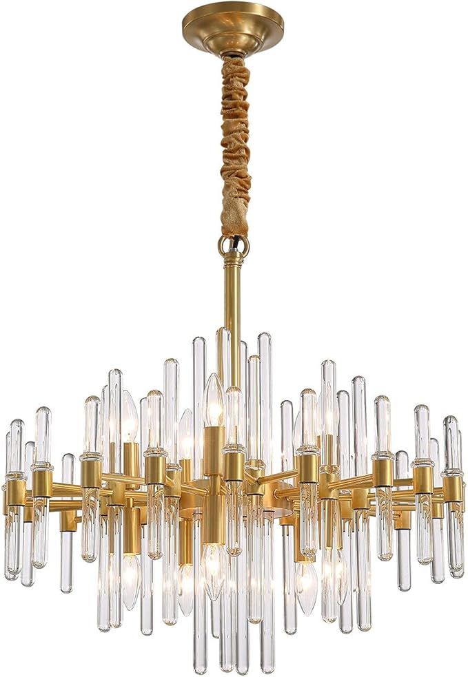 APBEAMLighting Brass Crystal Chandelier Gold Pendant Light Luxury Hanging Pendant Light Fixture A... | Amazon (US)