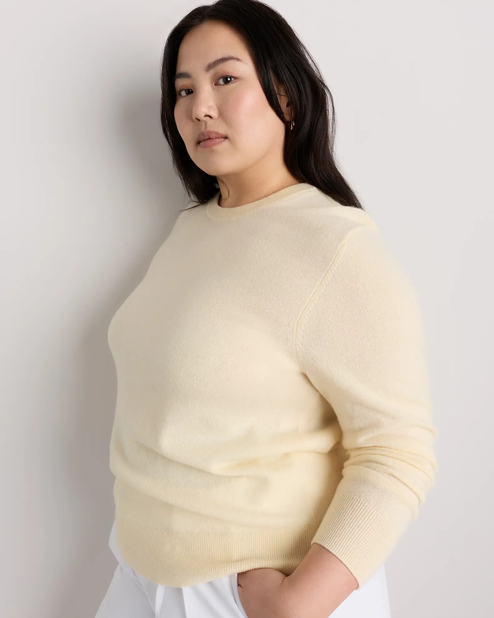 Mongolian Cashmere Crewneck Sweater - Plus Size in Pale Custard Yellow | Quince