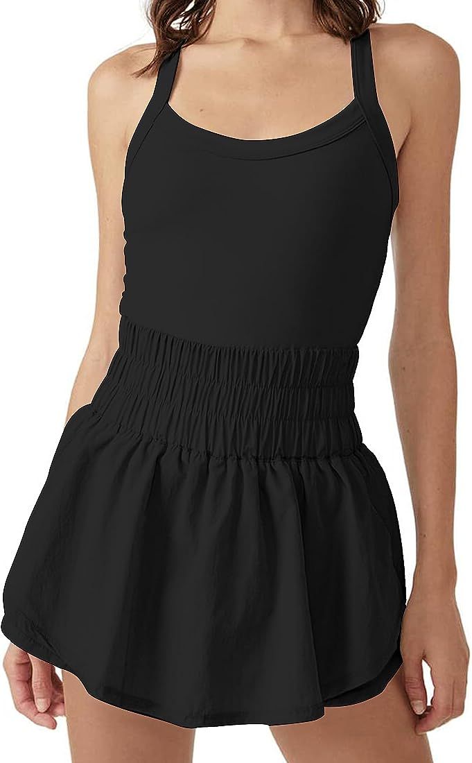 NOIGEFAY Women’s Way Home Skortsie Jumpsuit Tennis Dress with Shorts Sleeveless Workout Running Gym  | Amazon (US)