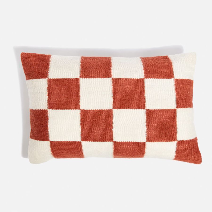 ïn home Wool Checkerboard Cushion - 40x60cm - Terracotta | Coggles (Global)