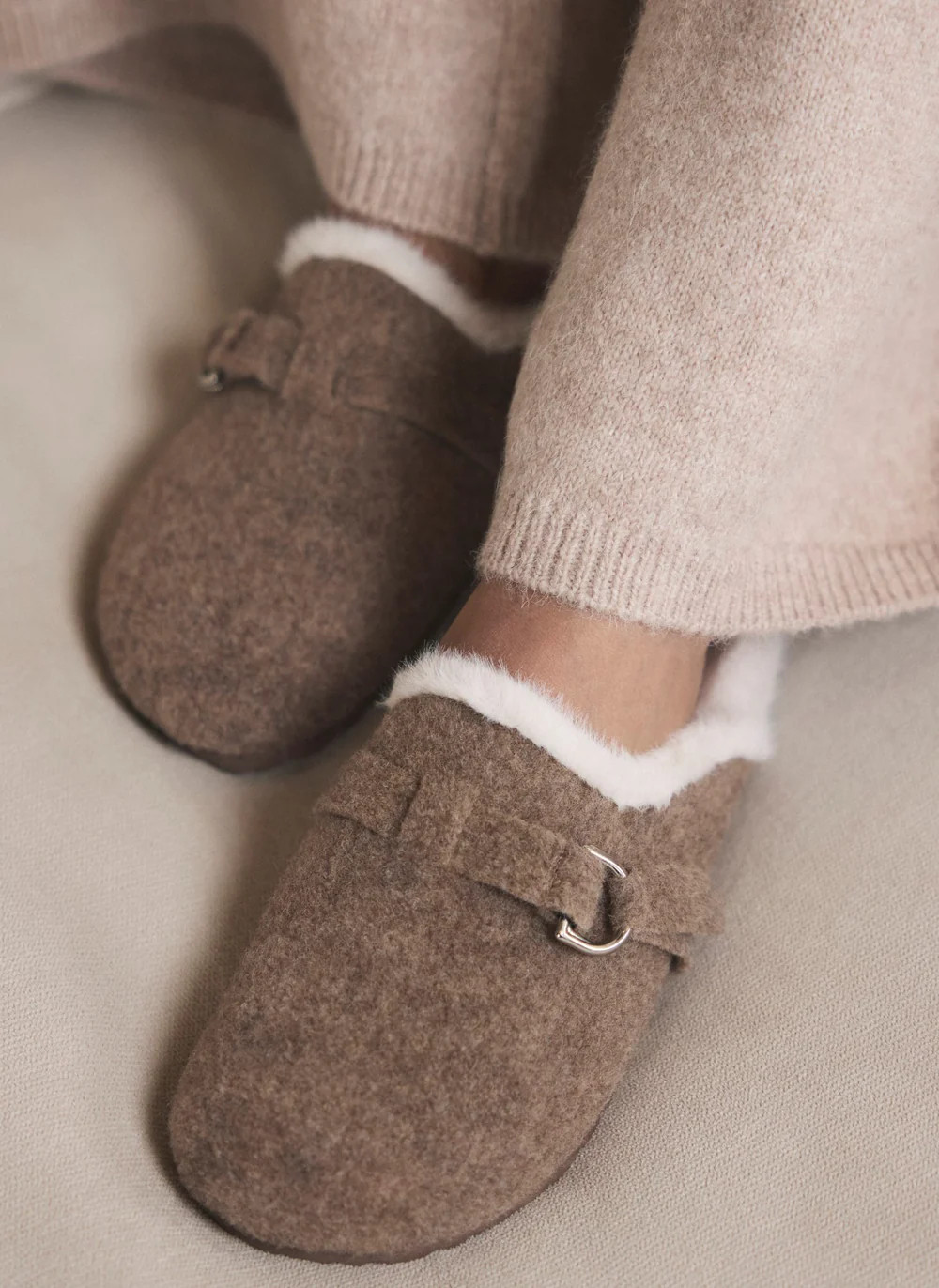 Neutral Felt Clog Slippers | Mint Velvet