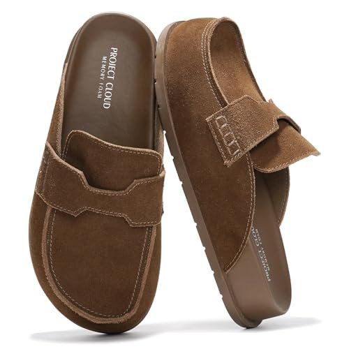 Project Cloud 100% Genuine Leather Womens Clog - Memory Foam Arch Support Non-Slip Sole Mules & Clogs for Women Footwear - Platform Winter Shoes (Foamy, CHOCSUEDE, 5.5) | Amazon (US)