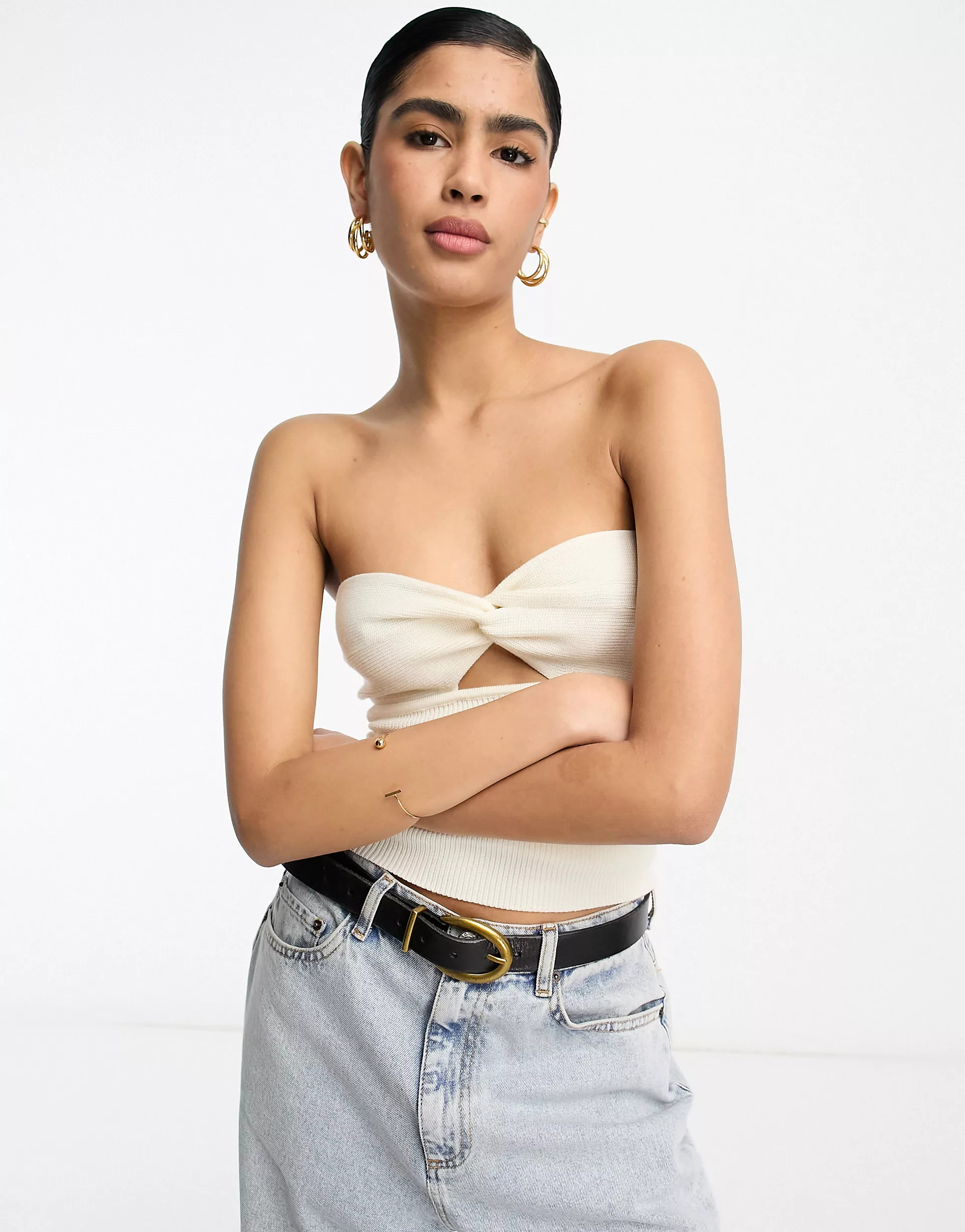 Pretty Lavish bandeau twist knit top in cream | ASOS (Global)