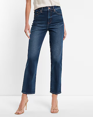 High Waisted Dark Wash Straight Ankle Jeans | Express