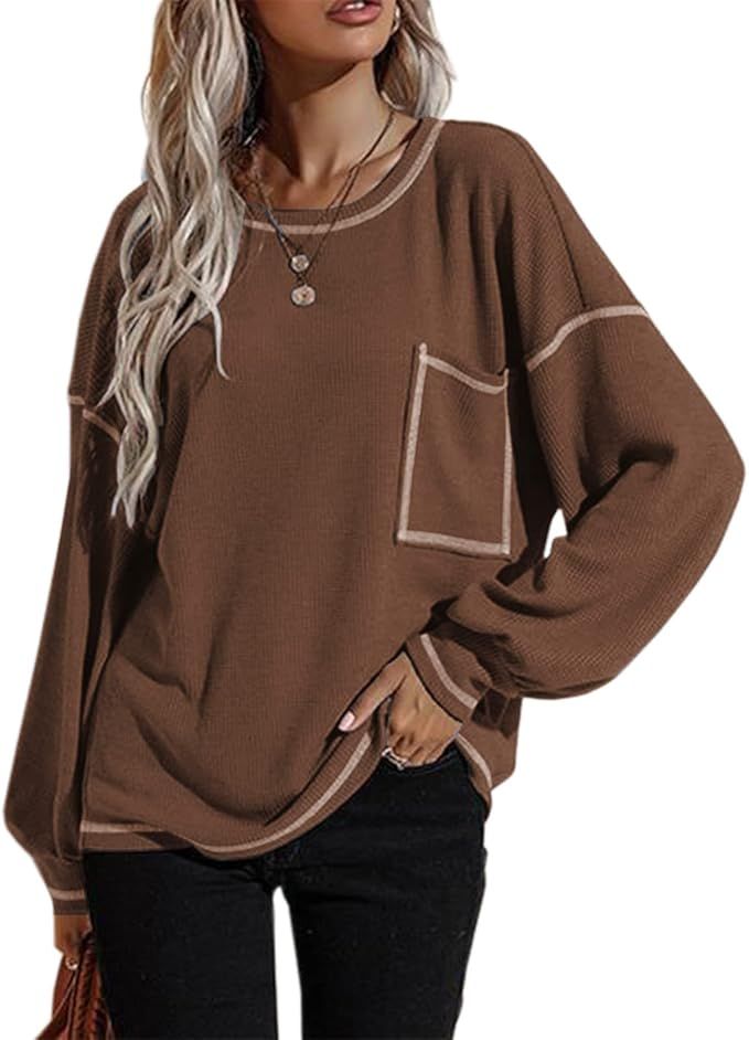 Dellytop Women's Oversized Long Sleeve Tshirts Crewneck Batwing Loose Tunic Tops with Pocket | Amazon (US)