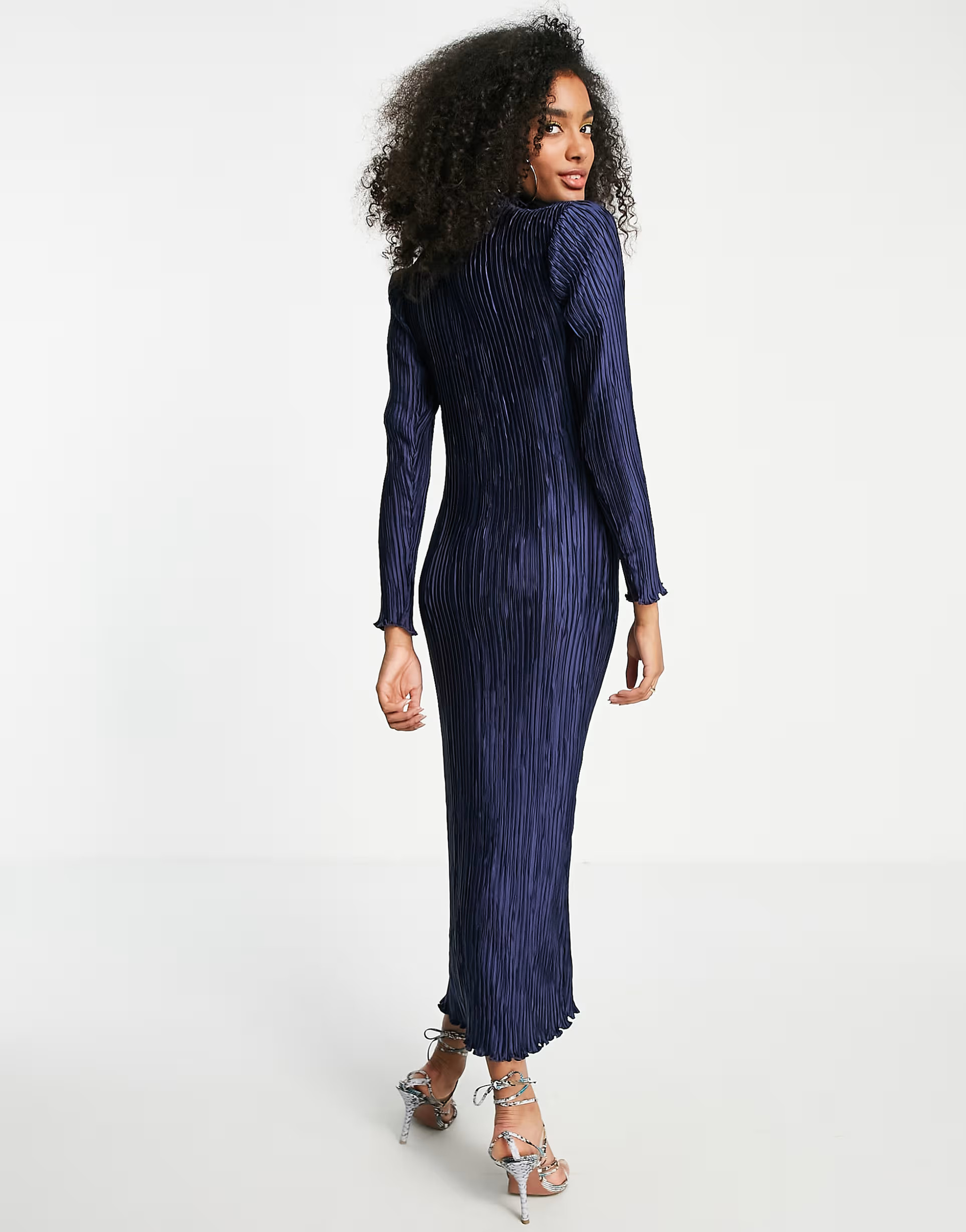 ASOS DESIGN long sleeve satin plisse maxi dress | ASOS (Global)