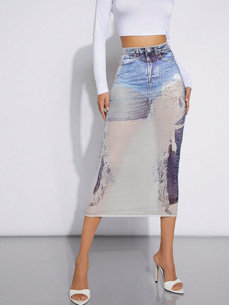 Denim Sheer Skirt  | SHEIN