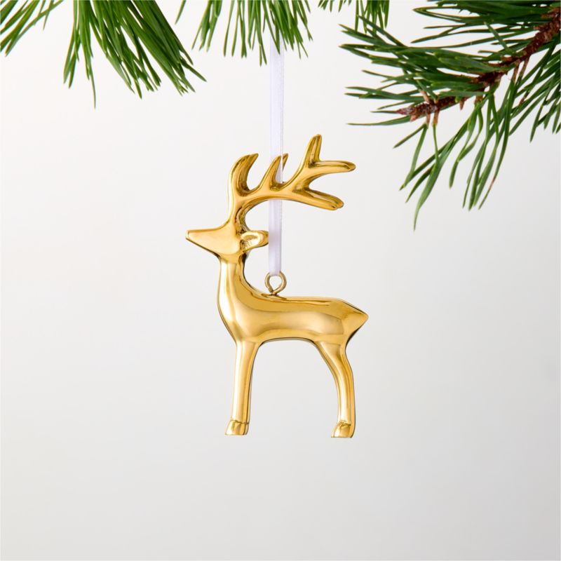 Unlacquered Brass Reindeer Christmas Tree Ornament | CB2 | CB2