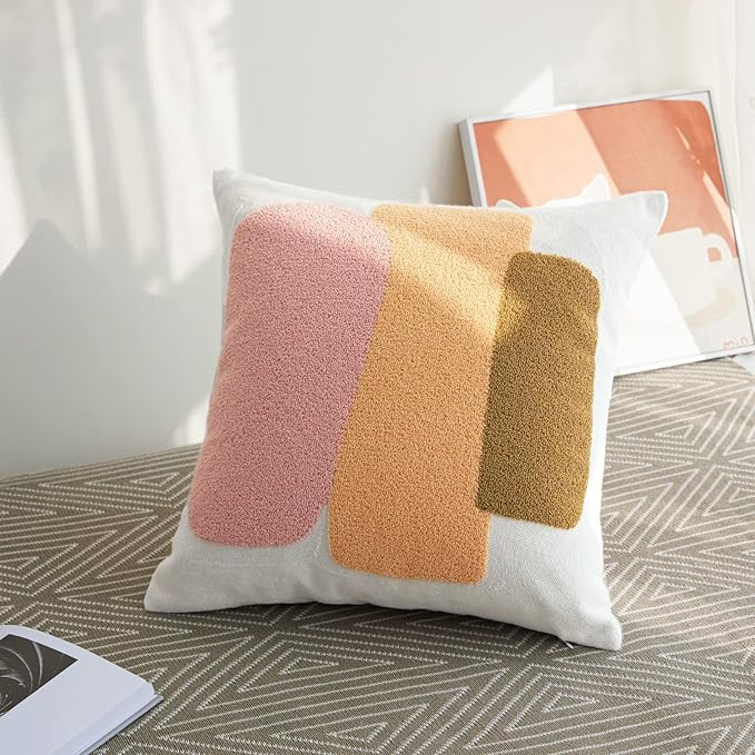 Modern Tufted Chic Pillowcase,Simple Soft Aesthetic Boho Throw Pillow Covers 18x18,Colorful Bohem... | Amazon (US)