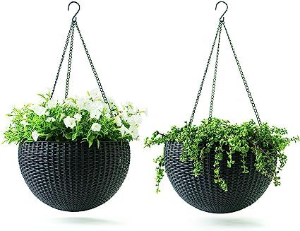 Keter Resin Rattan Set of 2 Round Hanging Planter Baskets for Indoor and Outdoor Plants-Perfect f... | Amazon (US)