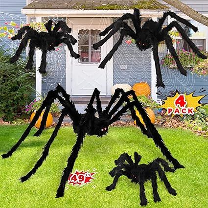 LOVKIZ Halloween Spider Decorations, 4 Pack Realistic Giant Spider Outdoor Halloween Decorations,... | Amazon (US)