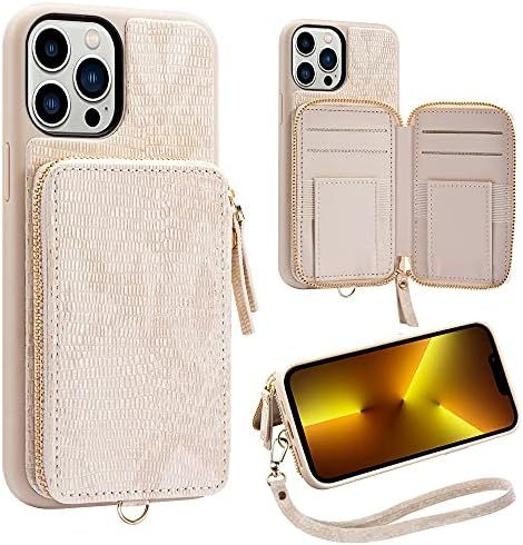 Wallet Case Compatible with iPhone 13 Pro Max, ZVEdeng Card Holder Case with Wrist Strap Leather ... | Amazon (US)