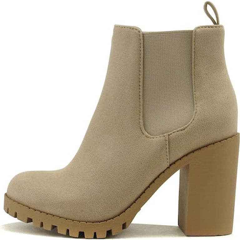 Soda Glove Ankle Boot w/Lug Sole Elastic Gore and Chunky Heel | Walmart (US)