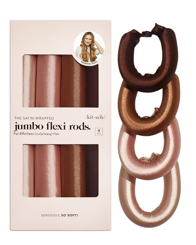 Kitsch Jumbo Heatless Hair Curler for Overnight Curls - 4 pcs XL Satin Flexi Rods for Heatless Cu... | Amazon (US)