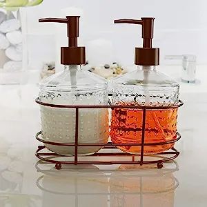 Circleware Vintage Soap Dispenser Bottle Pumps in Metal Caddy 3-Piece Set of Home Bathroom Access... | Amazon (US)
