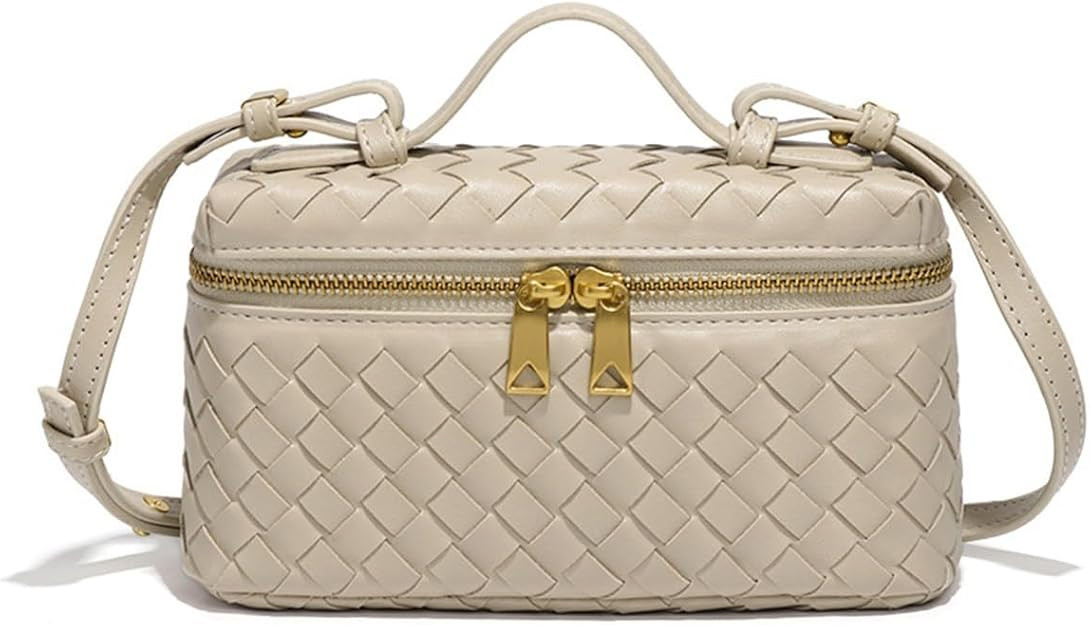 Top-Handle Pouch Handbag for Women Woven Leather Vanity Case Designer Crossbody Bag Shoulder Bag ... | Amazon (US)