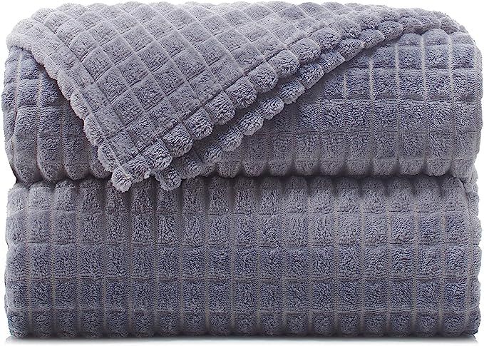 Throw Blankets – 50”x60”, Charcoal - Waffle Blanket - Lightweight Flannel Fleece - Soft, Co... | Amazon (US)