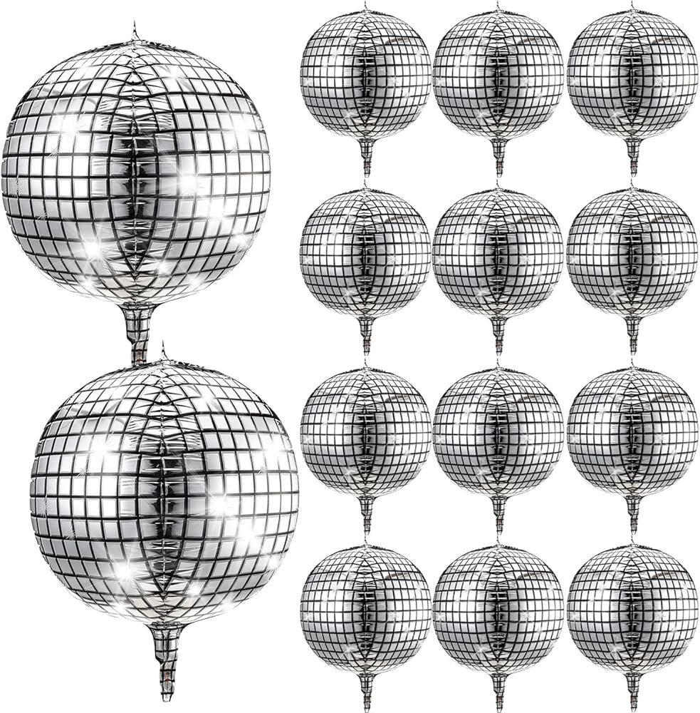 Disco Ball Balloons 20 Pieces 22 Inch 4D Disco Balloons Large Silver Laser Foil Balloon Metallic ... | Amazon (US)