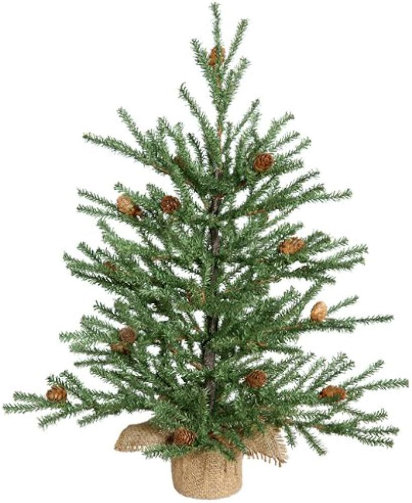 Vickerman Unlit Carmel Pine Artificial Christmas Tree with Pine Cones and Burlap Base, 18" | Amazon (US)