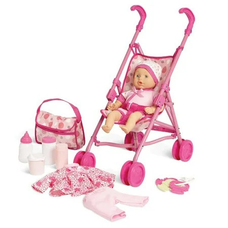 Kid Connection Baby Doll Stroller 9-Piece Play Set | Walmart (US)