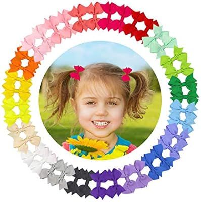 Baby Girl Hair Bows Clips 40 Pcs 2" Grosgrain Ribbon Small Baby Hair Bows For Baby Girls Infant F... | Amazon (US)