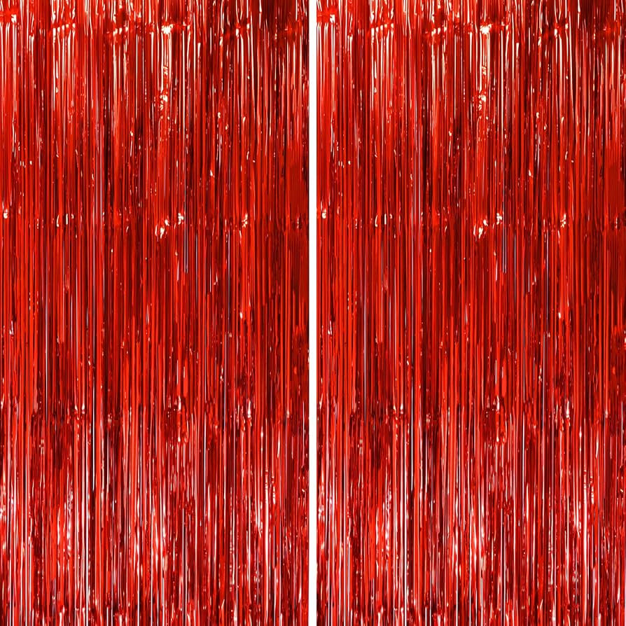 Voircoloria 2 Pack Red Tinsel Foil Fringe Curtains, Red Party Decorations, Metallic Tinsel Party ... | Amazon (US)
