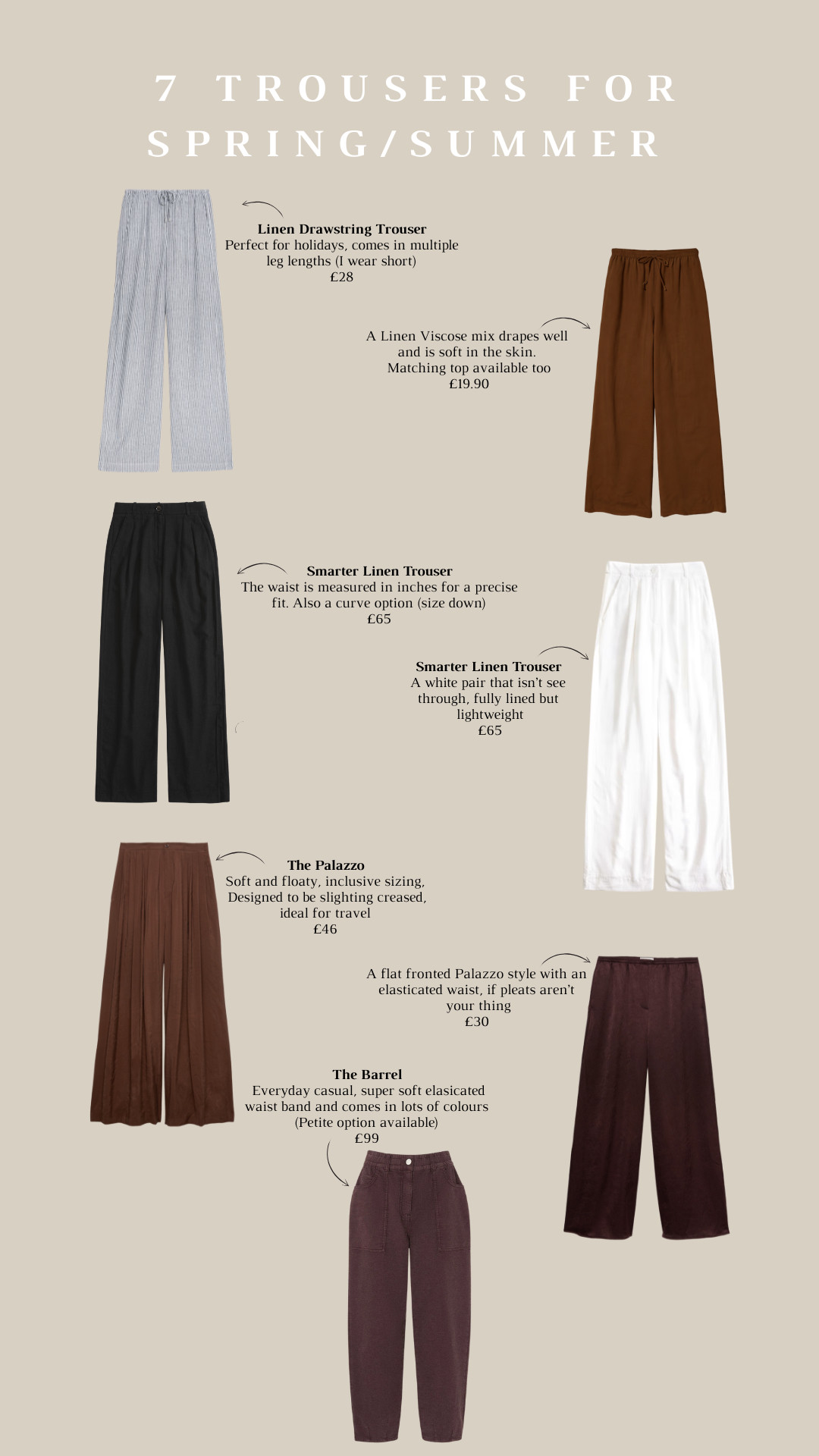 7 different trousers for Spring and Summer 
Good for holidays, sunny days and work days Sandals By Pollyanna Bags Amelia Rose Accessories Trousers Spring outfits Holiday outfits

 

 #LTKuk #LTKspring #LTKeurope