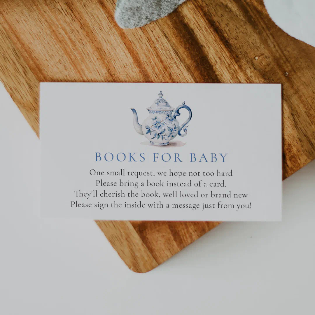 Blue Tea Party Baby Shower Book for Baby Enclosure Card | Zazzle | Zazzle
