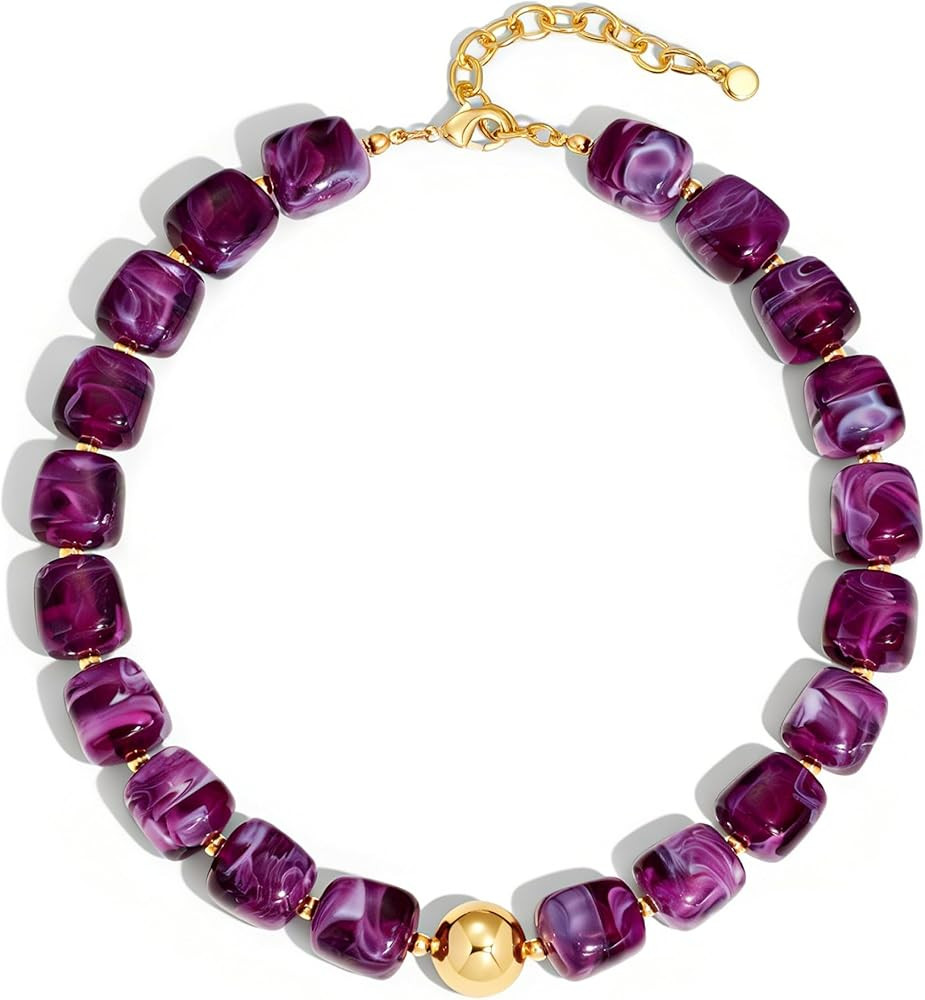 WOWORAMA Colorful Chunky Necklaces for Women Trendy Multicolor Large Square Resin Beads Necklace ... | Amazon (US)