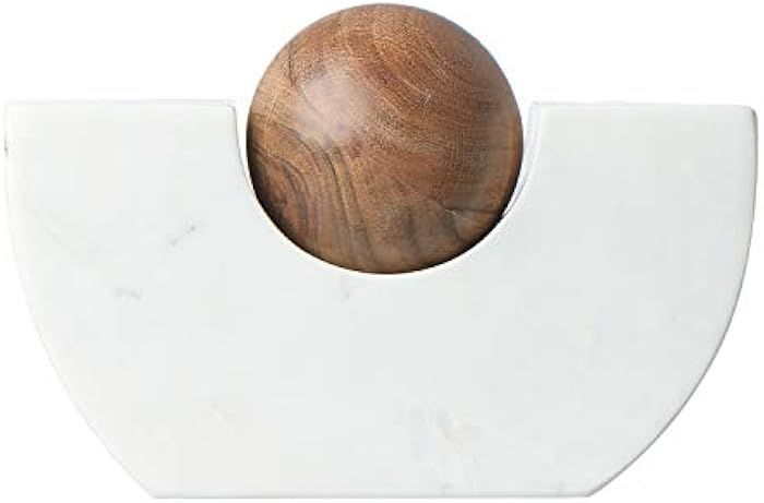 Bloomingville White Marble Wood Ball Taper Holder | Amazon (US)