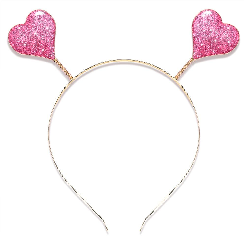 boderier Glitter Heart Headband Valentine’s Day Costume Party Head Bopper Hair Barrette Hair Accesso | Amazon (US)