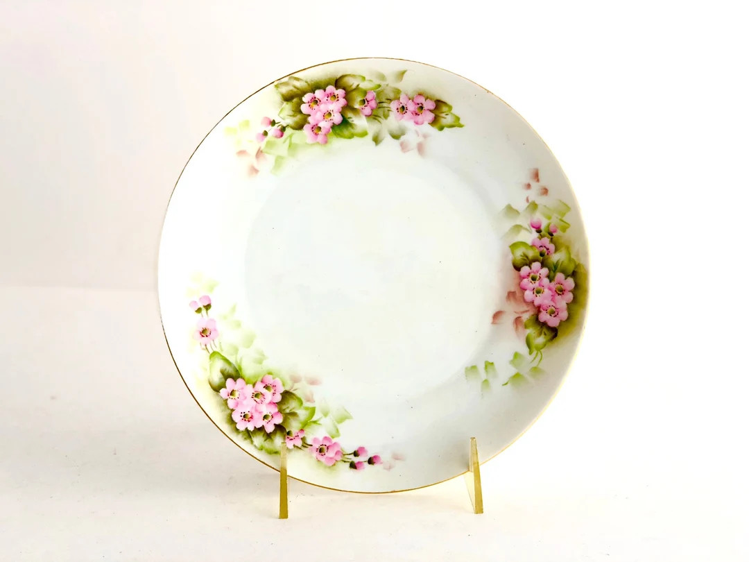 Pink Cherry Blossom Antique Handpainted Porcelain Luncheon or Dessert Plate by Moritz Zdekauer M.... | Etsy (US)