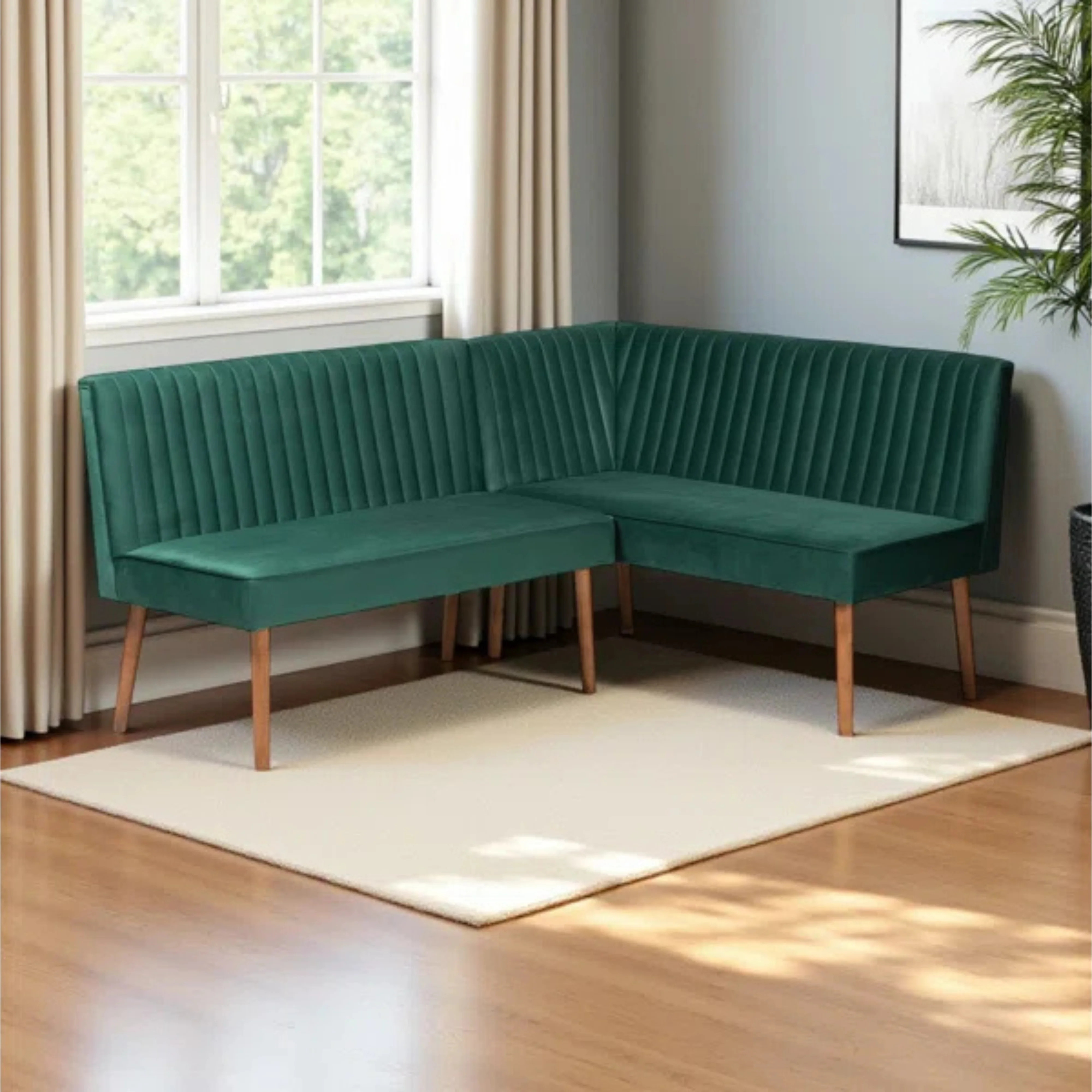 Jacobs 2-Piece Mid-Century Modern Velvet Upholstered Dining Nook Banquette Set with Walnut Brown Finished Wood | Wayfair North America